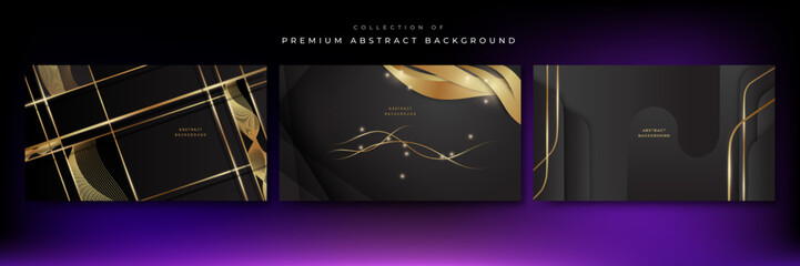 Abstract luxury black and gold background with golden lines, texture, glitter, halftone, and geometric shapes