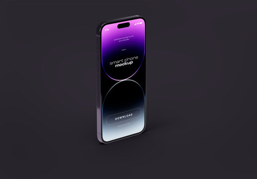 Floating Smartphone Mockup with Vibrant Purple Display &ndash; Isolated Device Scene for Mobile App Interface, UI/UX Portfolio, and Creative Branding Projects