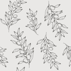 Branch of olive. Trendy pattern with twig in boho style. Flat vector illustration.
