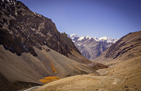 The Khunjerab Pass landscape, the highest-paved international border crossing in the world and the highest point on the Karakoram Highway, border between China and Pakistan
