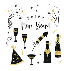 Fun hand drawn doodle new years elements, great for textiles, wrapping, banner, wallpapers - vector design