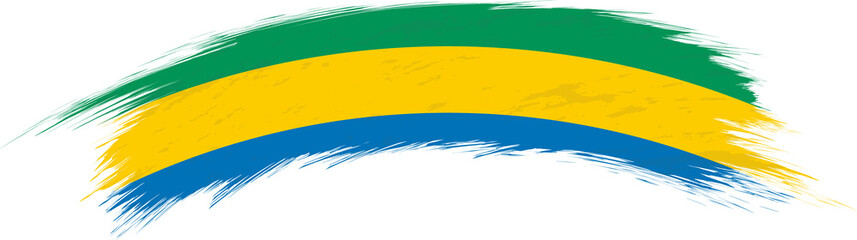 Flag of Gabon in rounded grunge brush stroke.