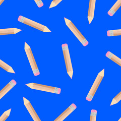 Seamless pattern with a pencil on a blue background. school pattern.