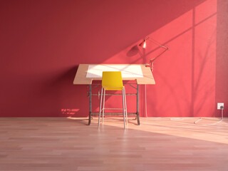 Drafting Desk Workstation In Pink Room