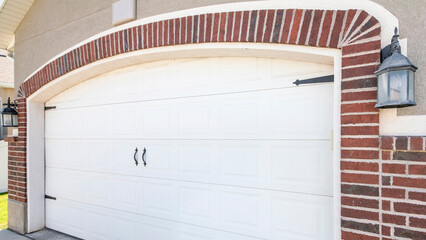 Panorama Side hinged white garage door with clipped corner design
