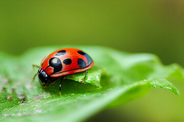 Fototapeta premium Closeup of a Ladybird on a green leaf