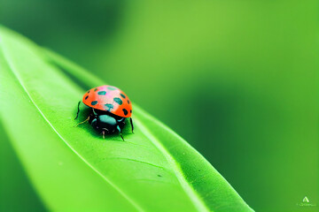 Closeup of a Ladybird on a green leaf