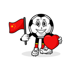 Mascot cartoon football love china flag design