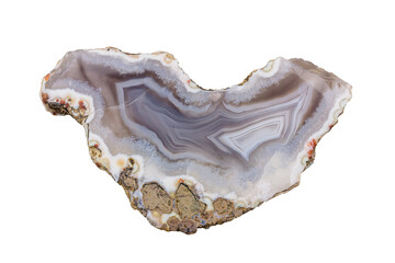 mineral gray agate in close-up section isolated on a white background with clipping path