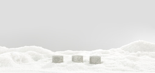 Stone pedestal in snow and winter background.  - 541675735