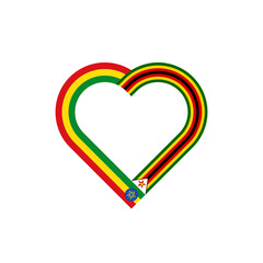 friendship concept. heart ribbon icon of ethiopia and zimbabwe flags. vector illustration isolated on white background