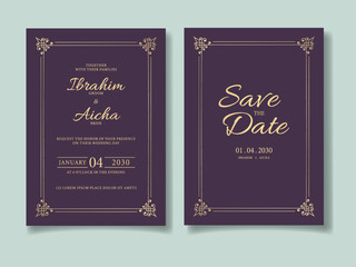 Modern Wedding Invitation Card Template with Golden Frames