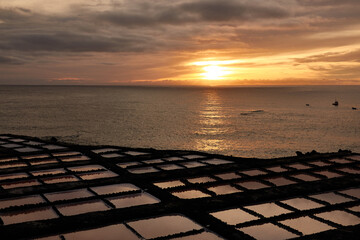 Sunset over the salt flats of Fuencaliente on the island of La Palma. Canary Islands. Spain