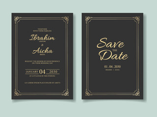 Modern Wedding Invitation Card Template with Golden Frames