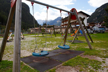 Fototapeta premium empty playground in a small alpine town