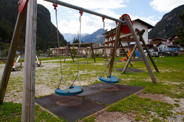empty playground in a small alpine town