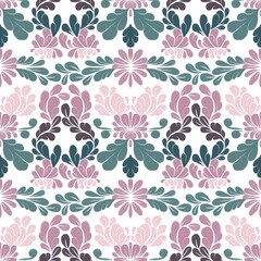 seamless background of floral patterns in purple pink green color scheme