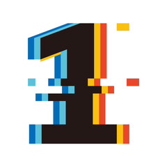 Obraz premium Number 1, Digital glitched numbers with distortion effect