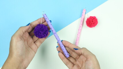 Cute Pen Decoration Craft - DIY Pom Pom Pen