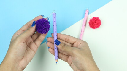 Cute Pen Decoration Craft - DIY Pom Pom Pen