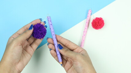 Cute Pen Decoration Craft - DIY Pom Pom Pen