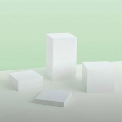White display cubes with green background