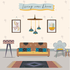 Living room furniture Illustration, home elements flat illustration