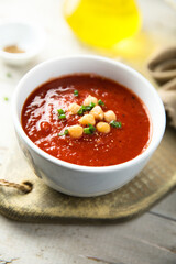 Homemade tomato soup with chickpea
