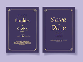 Modern Wedding Invitation Card Template with Golden Frames