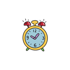 Vector illustration of an alarm clock in doodle style on a white background for your design