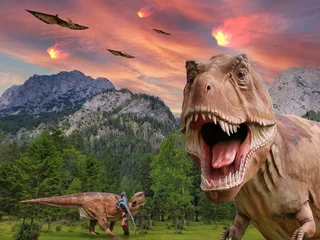 Crédence de cuisine en verre imprimé Dinosaures Gefährliche Dinosaurier in der Urzeit