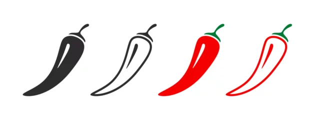 Fotobehang Hot natural chili pepper symbols. Set of red spicy chili peppers. Spicy and hot. Vector illustration © Роман Ярощук