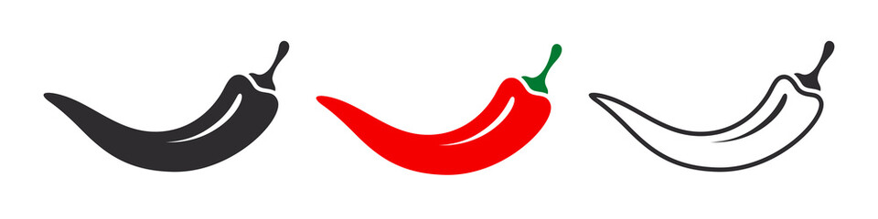 Spicy chili hot pepper icons. Hot natural chili pepper symbols. Spicy and hot. Vector illustration - obrazy, fototapety, plakaty