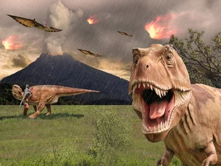 Crédence de cuisine en verre imprimé Dinosaures Gefährliche Dinosaurier in der Urzeit