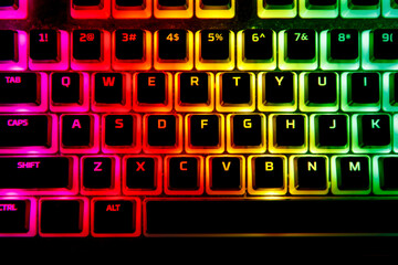 Gaming keyboard with mechanical keys close-up.