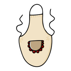 Doodle kitchen Apron. Color pinafore isolated on white background. Hand-drawn Home cooking clothes. Retro culinary style thing. Cute frill vintage look. Hand-drawn chef accessory. Vector illustration