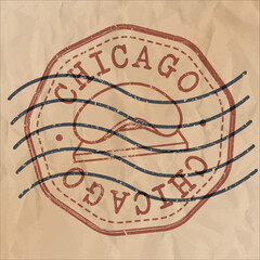 Chicago, IL, USA Stamp City Travel Passport. Design Retro Symbol Country. Old Vintage Postmark.