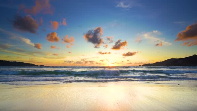 sunset on the beach panorama. landscape sunset sky clouds.