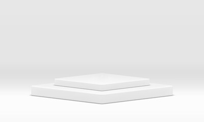 Geometric 3d podium white stairs level award product display for presentation realistic vector
