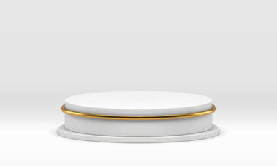 White round 3d stage podium award arena golden stairs showcase studio background realistic vector
