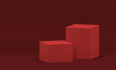 Red pedestal rectangle boxes abstract 3d stage for product promo presentation realistic vector