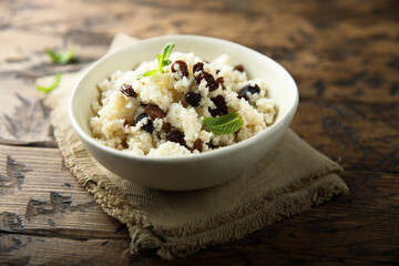 Healthy millet porridge with raisins