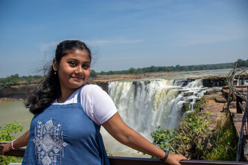 portrait of a teenage girl near chitrakoot waterfall of Bastar,Chhattisgarh