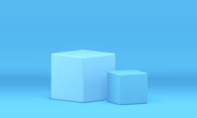 Obraz premium Two cubes squared pedestal blue 3d stage studio background for product advertising realistic vector