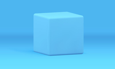 3d blue cube podium squared box exhibition stage platform for product performance realistic vector