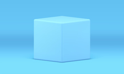 Blue 3d cube squared box decor element pedestal for product presentation design realistic vector