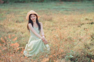 girl walking on rice fields