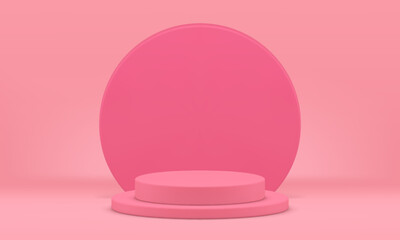 Pink cylinder 3d podium circle wall award arena for show presentation product advertising vector