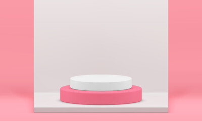 3d stage pink white podium level cylinder platform foundation wall product presentation vector