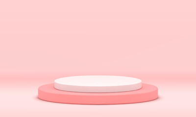 3d pedestal cylinder level pink stage product presentation promo showcase steps realistic vector